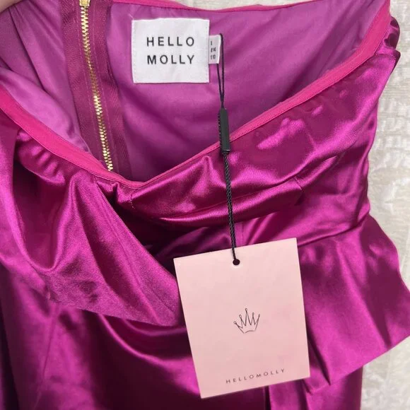 Hello Molly Enter the Room satin mini dress fuschia strapless side train